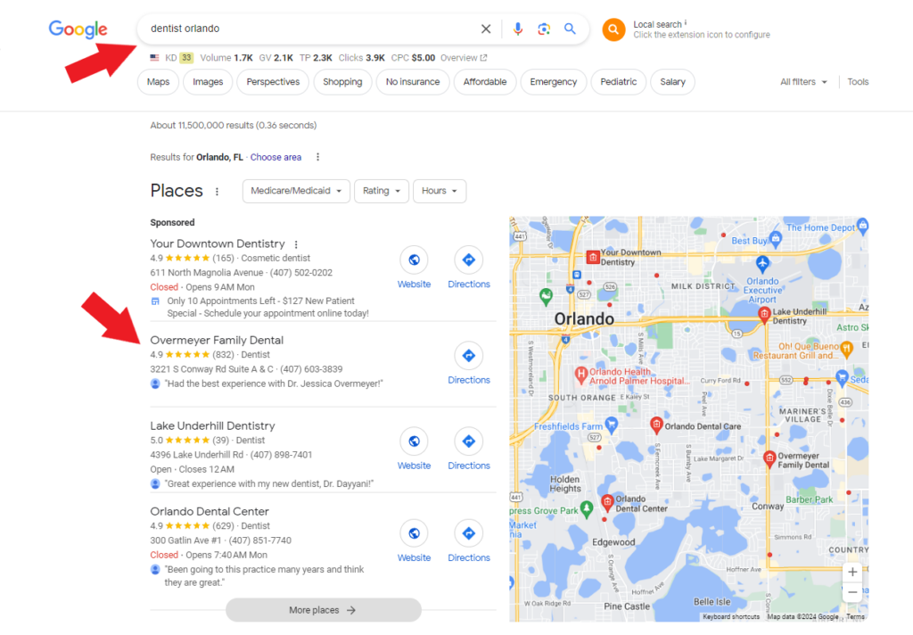 example of google business profile results small business seo
